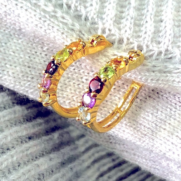 Gemstone Pierced Hoop Earrings - Picture 3 of 8